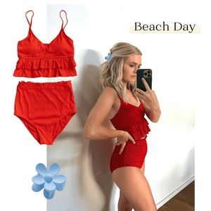 ❤️❤️Red Ruffle, Ribbed Swimsuit